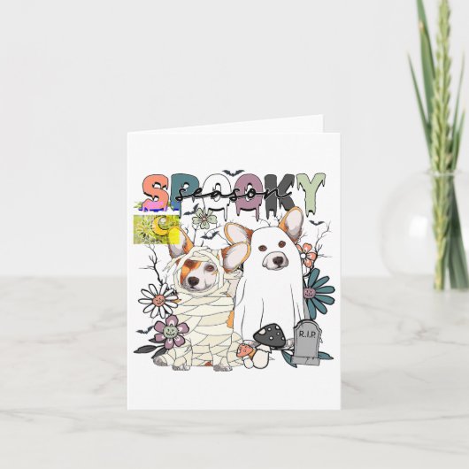 Happy Halloween Corgi Ghost Spooky Seizoen Herfst Kaart (Voorkant)