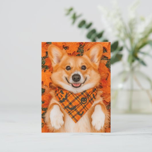 Happy Halloween Corgi Postcard Cute Dog Autumn Briefkaart (Staand voorkant)