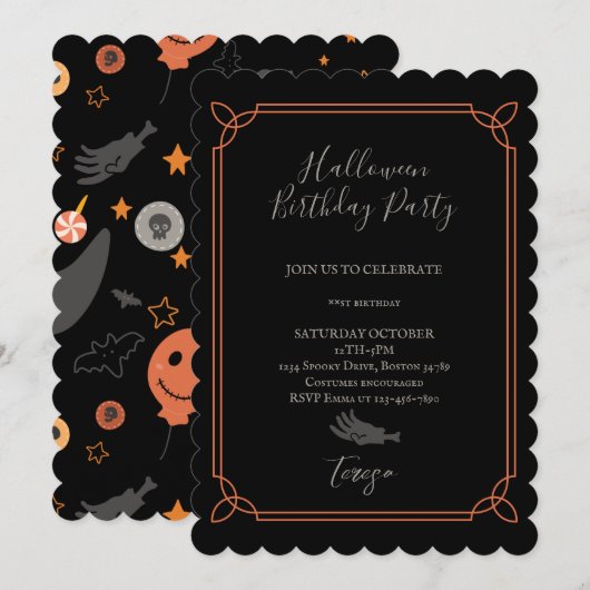 Happy Halloween Costume Birthday Party Invitation Kaart (Voorkant / Achterkant)