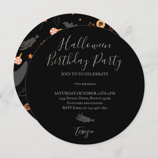 Happy Halloween Costume Birthday Party Invitation Kaart (Voorkant / Achterkant)