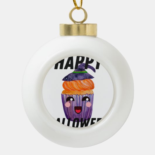 Happy Halloween Costume Halloween Cupcake Keramische Bal Ornament (Voorkant)