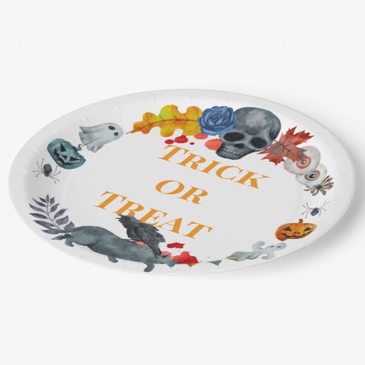 Happy Halloween Costume Party Pumpkin en Ghosts Papieren Bordje (Gekanteld)