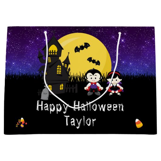 Happy Halloween Costume Party Vampires Paars Groot Cadeauzakje (Voorkant)