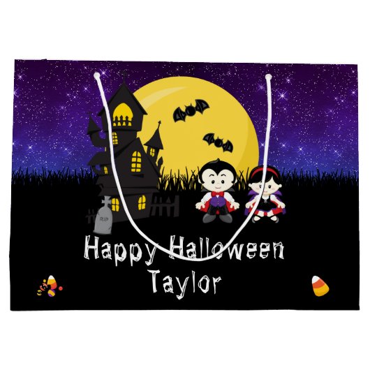 Happy Halloween Costume Party Vampires Paars Groot Cadeauzakje (Achterkant)