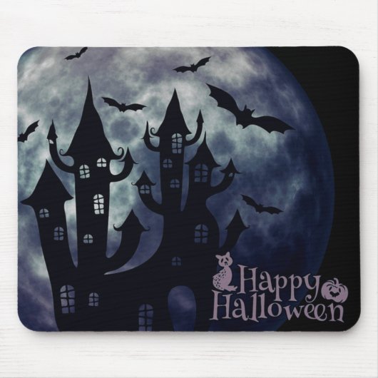 Happy Halloween Creepy Bats en House Mousepad Muismat (Voorkant)