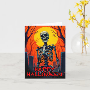 Happy Halloween Creepy Cemetery Skeleton Kaart