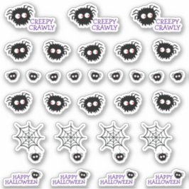 Happy Halloween Creepy Crawly Black Spider Web Sticker
