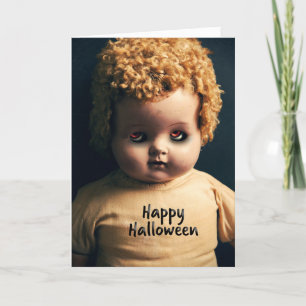 Happy Halloween Creepy Doll met spoky Eyes Feestdagen Kaart