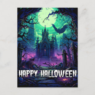 Happy Halloween Creepy Haunted House Briefkaart