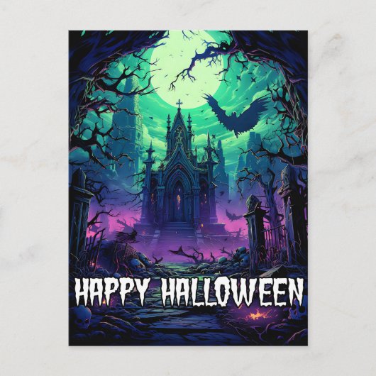 Happy Halloween | Creepy Haunted House Briefkaart (Voorkant)