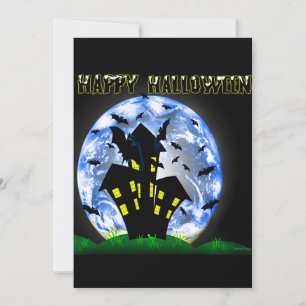 Happy Halloween Creepy Haunted House Invitation Kaart