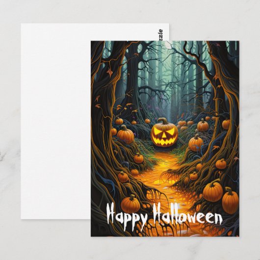 Happy Halloween Creepy Jack o Lantaarn Pompoenen Briefkaart (Voorkant / Achterkant)