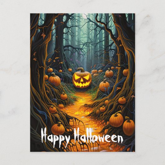 Happy Halloween Creepy Jack o Lantaarn Pompoenen Briefkaart (Voorkant)