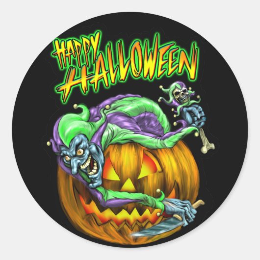Happy Halloween Creepy JesterKin Sticker (Voorkant)