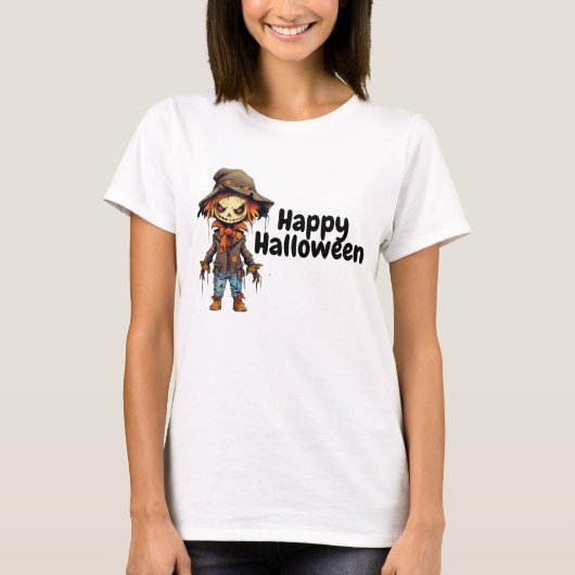 Happy Halloween Creepy Scarecrow T-shirt (Voorkant)