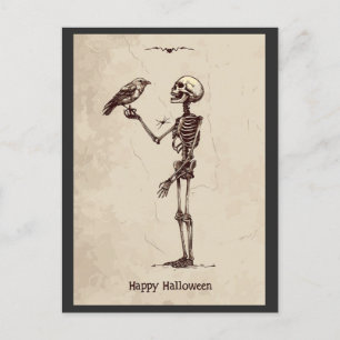 Happy Halloween Creepy Skeleton Bird Briefkaart