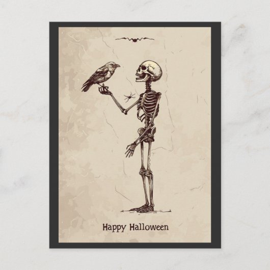  Happy Halloween Creepy Skeleton Bird Briefkaart (Voorkant)