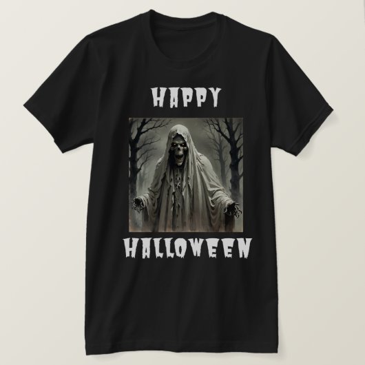 Happy Halloween Creepy Skeleton Man T-shirt (Design voorkant)