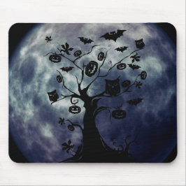 Happy Halloween Creepy Uilen op een boom Mousepad Muismat