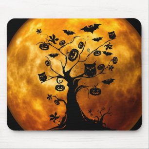 Happy Halloween Creepy Uilen op een boom Mousepad Muismat