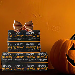 Happy Halloween Custom Black Oranje Party Cadeaupapier