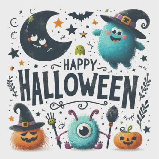Happy Halloween Custom-Cut Vinyl Sticker (Voorkant)