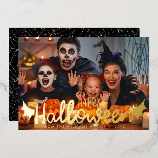 Happy Halloween Custom Foto Halloween Folie Feestdagenkaart (Voorkant / Achterkant)