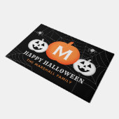 Happy Halloween Custom Monogram Initiaal Pumpkins Deurmat (Schuin)