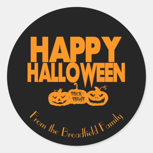 Happy Halloween Custom Name Party Ronde Sticker (Voorkant)