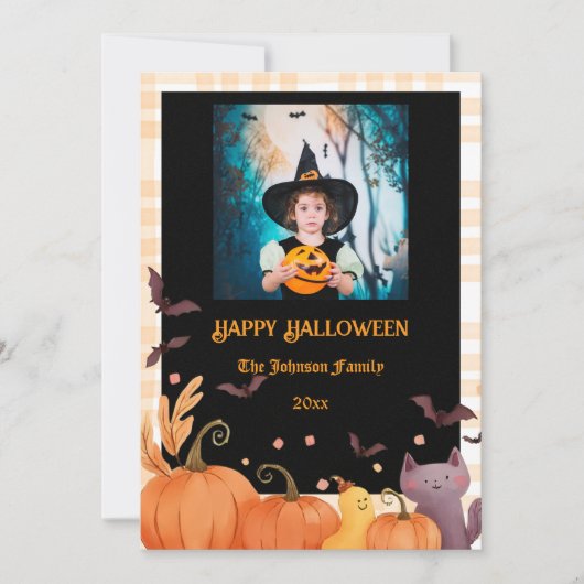 Happy Halloween Custom Photo Gingham Holiday Kaart (Voorkant)