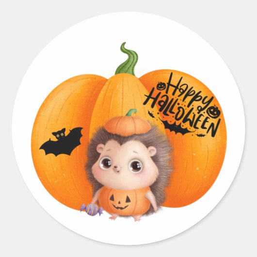 Happy Halloween Cute Baby Hedgel en Pumpkin Ronde Sticker (Voorkant)