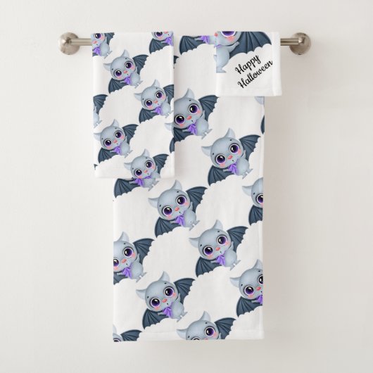 Happy Halloween Cute Bats Bath Towel set Bad Handdoek (Insitu)