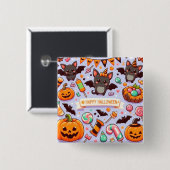 Happy halloween cute bats candy vierkante button 5,1 cm (Voorkant /achterkant)