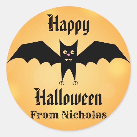 Happy Halloween Cute Black Bat gepersonaliseerd Ronde Sticker (Voorkant)