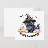 Happy Halloween Cute Black Cat Kaart (Voorkant / Achterkant)