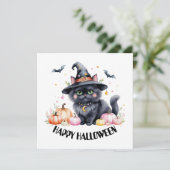 Happy Halloween Cute Black Cat Kaart (Staand voorkant)