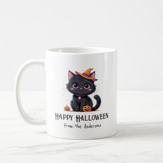 Happy Halloween Cute Black Cat Koffiemok (Links)