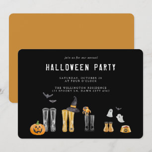 Happy Halloween Cute Black Waterverf Party Kaart