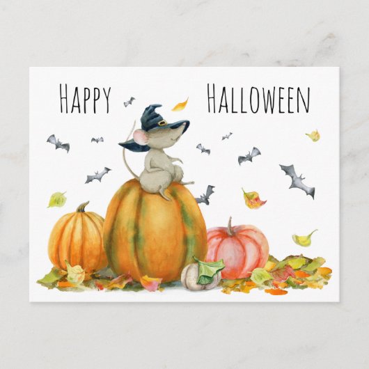 Happy Halloween Cute Cartoon Witch Mouse Briefkaart (Voorkant)