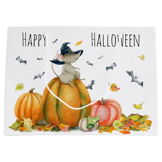 Happy Halloween Cute Cartoon Witch Mouse Groot Cadeauzakje (Voorkant)