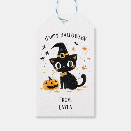 Happy Halloween Cute Cat Cadeaulabel (Voorkant)