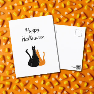 Happy Halloween Cute Cats Black Sinaasappel Briefkaart