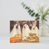 Happy Halloween Cute Dogs in Ghost Costumes Feestdagenkaart (Staand voorkant)