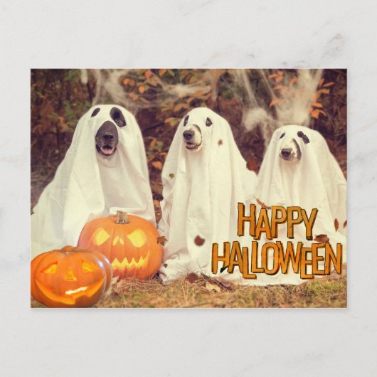 Happy Halloween Cute Dogs in Ghost Costumes Feestdagenkaart (Voorkant)