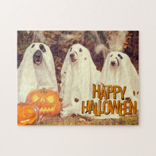 Happy Halloween Cute Dogs in Ghost Costumes Legpuzzel
