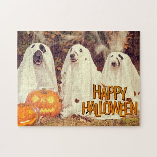 Happy Halloween Cute Dogs in Ghost Costumes Legpuzzel (Horizontaal)