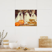 Happy Halloween Cute Dogs in Ghost Costumes Poster (Keuken)