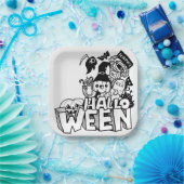 Happy Halloween Cute Doodle Pumpkin Cat Mummy Papieren Bordje (Feest)