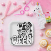 Happy Halloween Cute Doodle Pumpkin Cat Mummy Papieren Bordje (Feest)