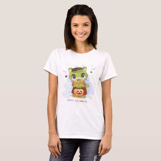 Happy Halloween Cute Frankienkitty T-shirt (Voorkant volledig)